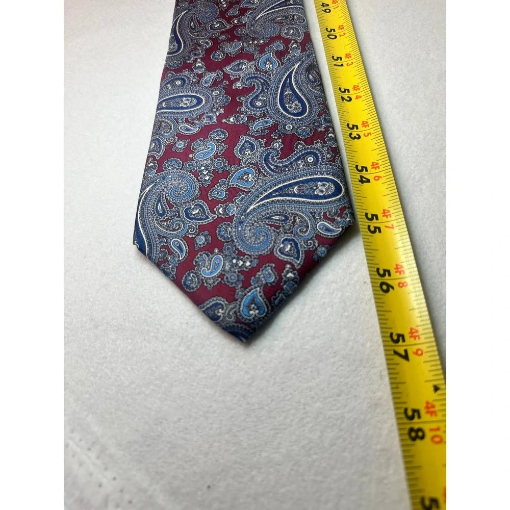 Bert‎ Pulitzer Mens Silk Paisley Tie Burgundy Blue Silver Made in USA Classic
